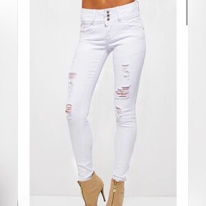 White Distressed Skinny Jeans - Women's